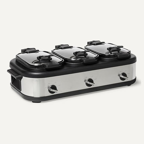 Basics Triple Slow Cooker with Ceramic Non-Stick Coating and Temperature Controls, 3 x 2.5 Quarts, Stainless Steel