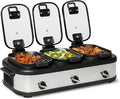 Basics Triple Slow Cooker with Ceramic Non-Stick Coating and Temperature Controls, 3 x 2.5 Quarts, Stainless Steel