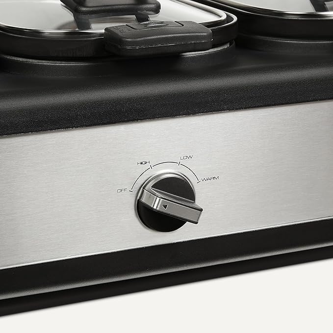 Basics Triple Slow Cooker with Ceramic Non-Stick Coating and Temperature Controls, 3 x 2.5 Quarts, Stainless Steel